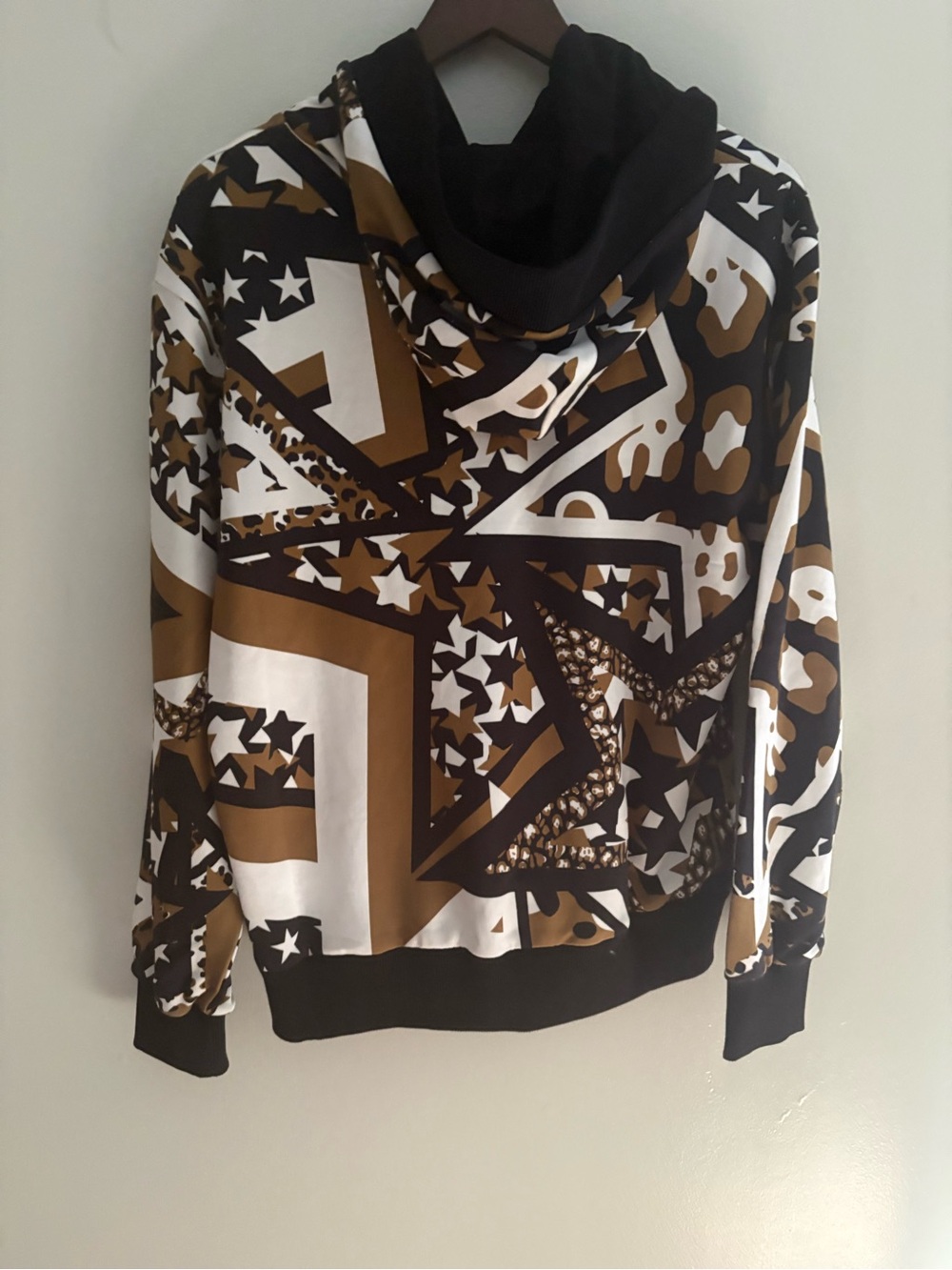 NWT/Dolce & Gabbana Brown, Black and White Star & Leopard Print Hoodie - size 42 - Picture 11 of 12